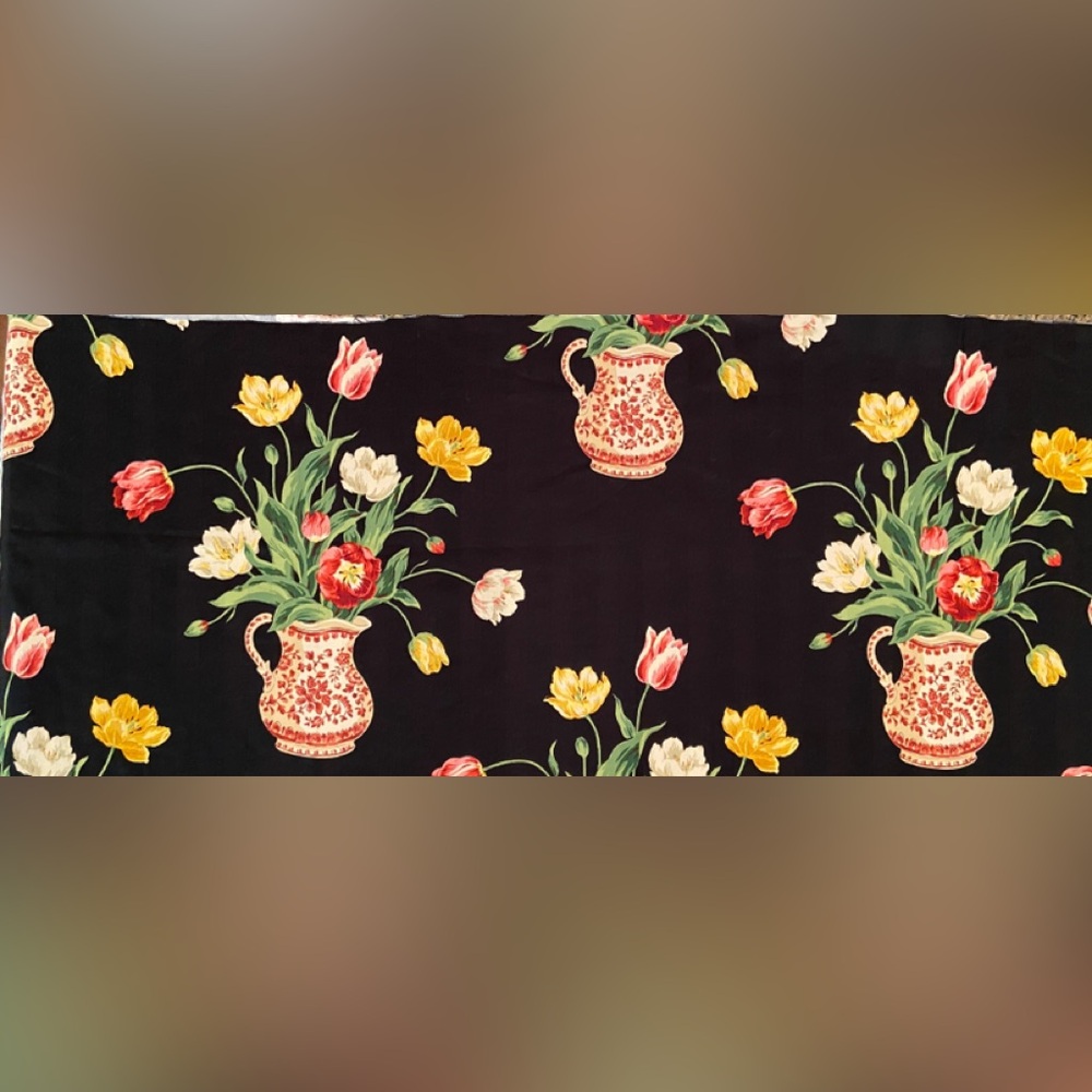 Fabric / Material - Parrot Tulips & Pitchers on Black - Screen Print - 53” x 41”